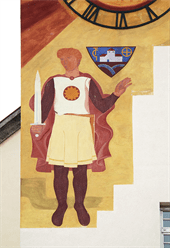 Das Fresko mit der Darstellung des Hl. Michael am Rathaus der Stadtgemeinde Wieselburg