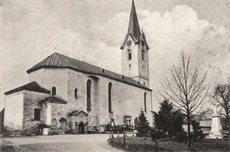 Historische Darstellung der Kirche vor dem Brand im Jahre 1952